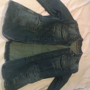 Medium Vertigo Jean jacket, beaded cuff, collar.